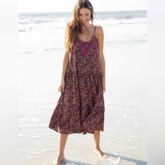 NWT Natural Life Harley Embroidered Floral Midi Sundress Brown/Fuchsia Size M - Picture 3 of 16